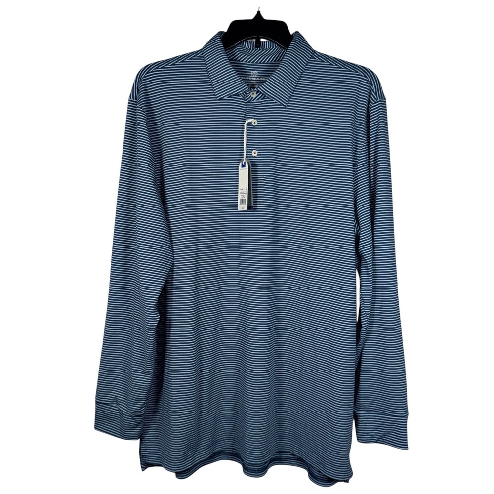 Southern Tide Men's XXL Blue Striped Long Sleeve Polo NWT